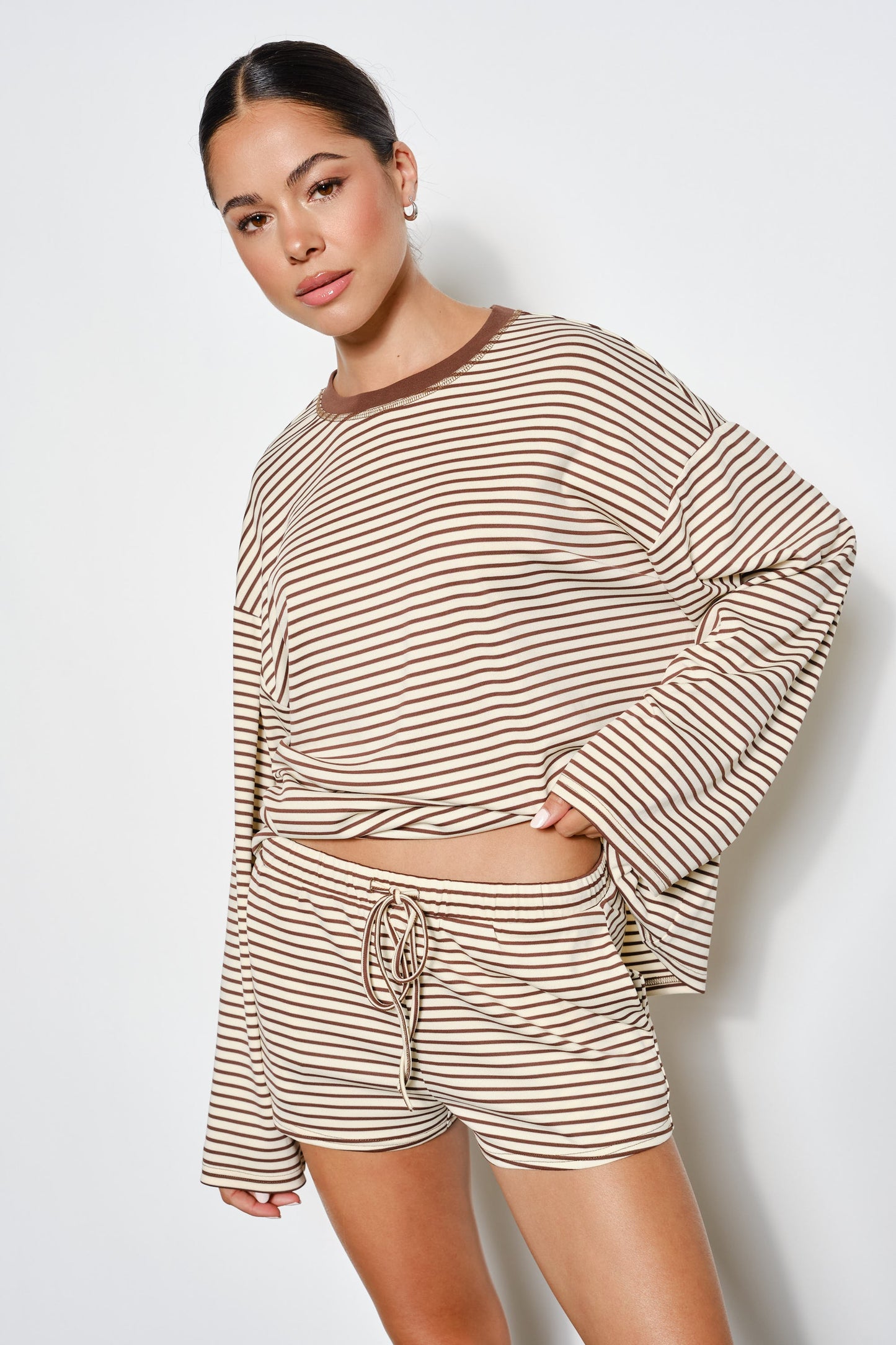 Soft Landing Stripe Set- Cream/Brown