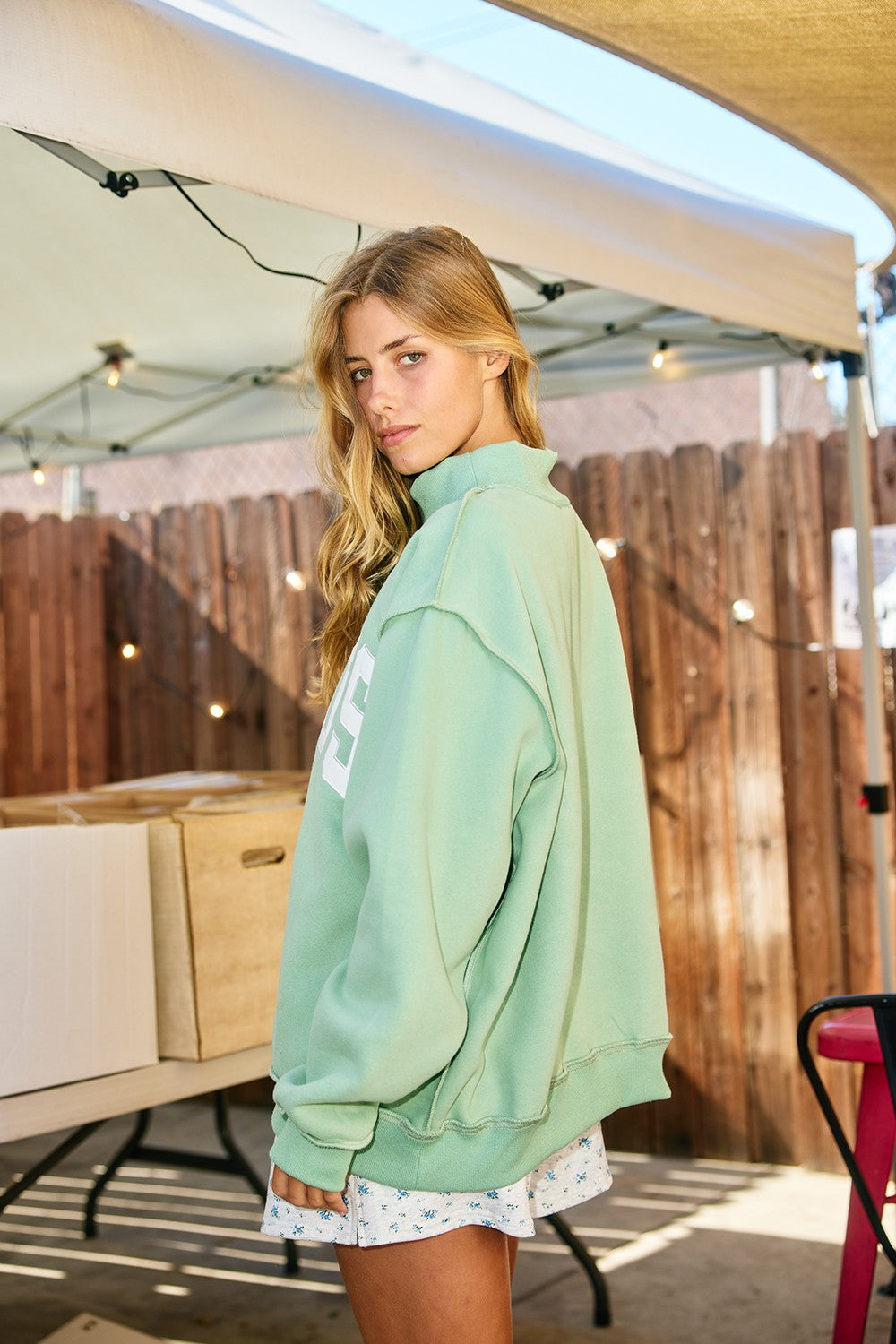 JESUS Embroidered Mock Neck Sweatshirt- Sage