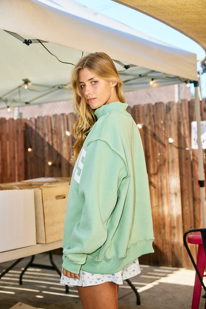 JESUS Embroidered Mock Neck Sweatshirt- Sage