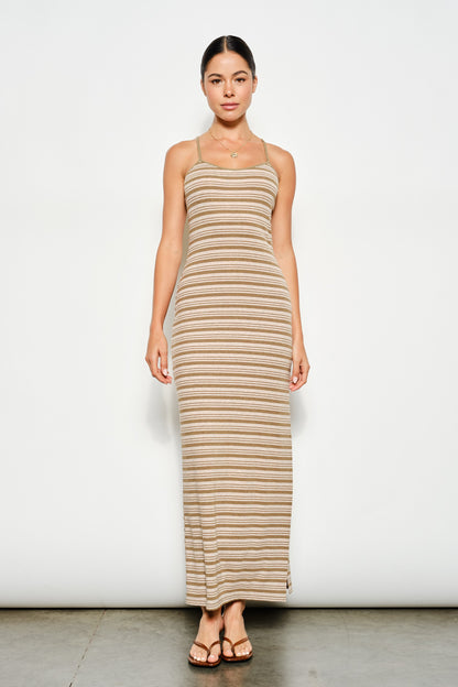 Sage Sands Stripe Dress- Taupe/Olive