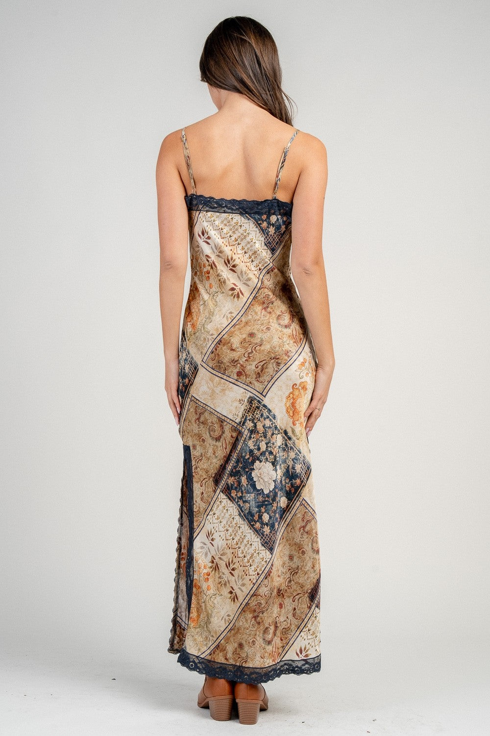 Prairie Dream Slip Dress- Tan/Navy