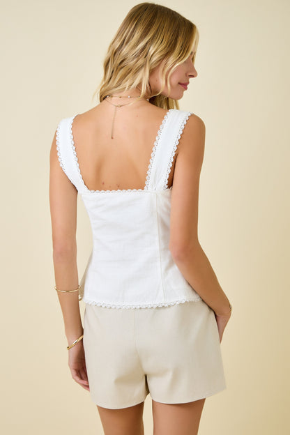 Say Yes Lace Trim Top- White