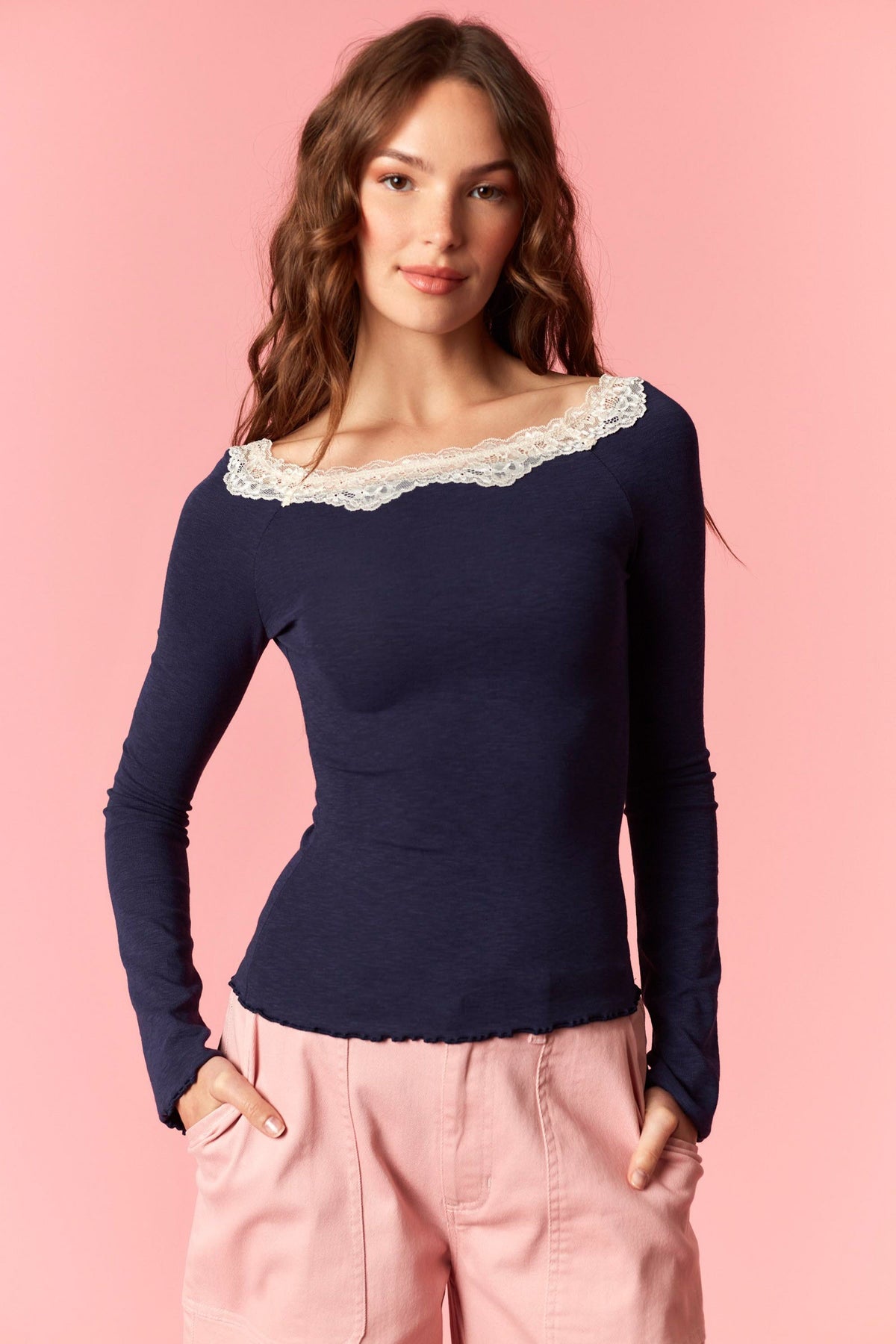 Apple Orchard Lace Top - Navy