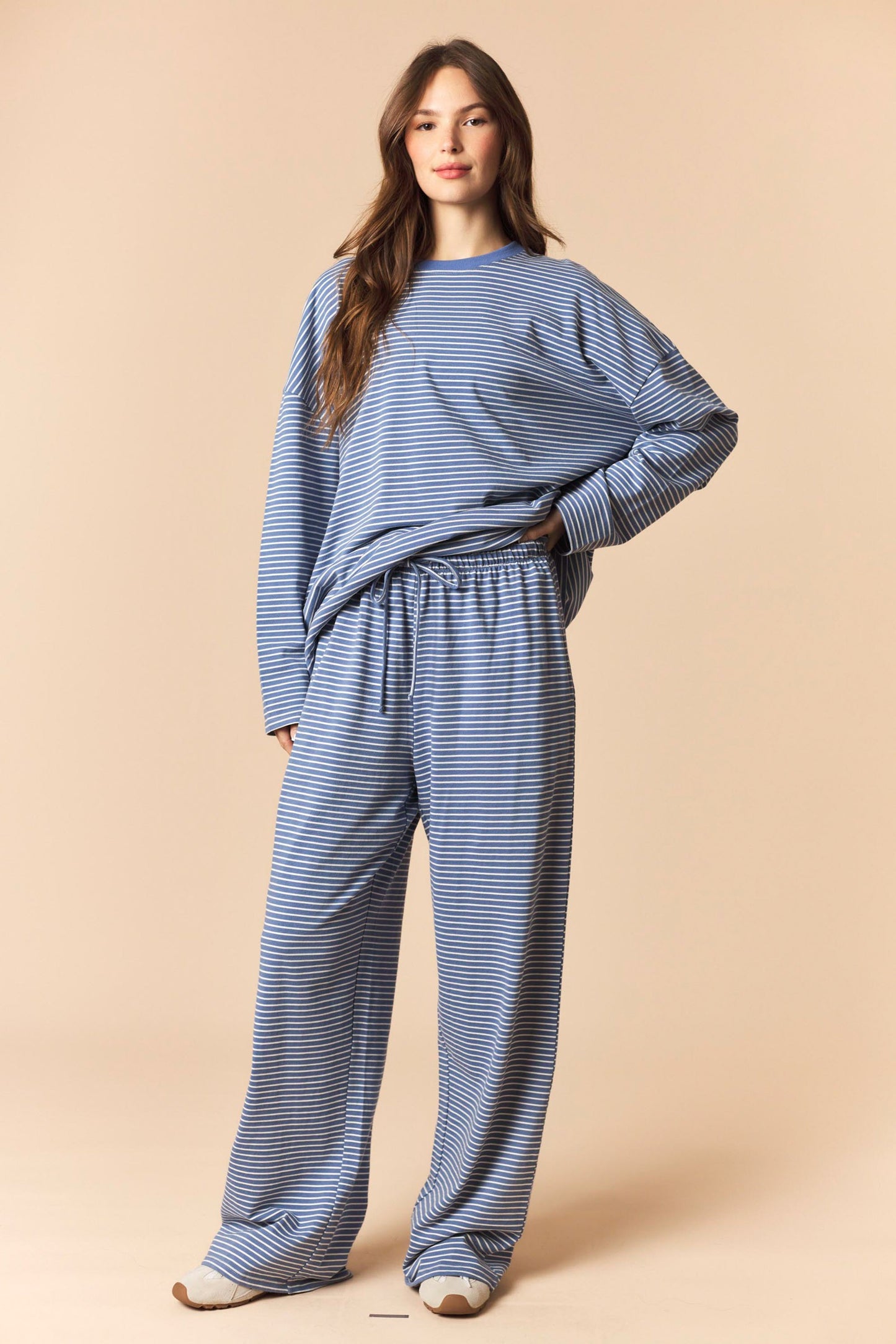 Let's Wander Stripe Set- Dusty Blue