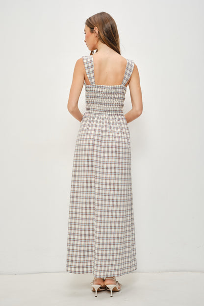 Ms. Flacco’s Plaid Maxi Dress- Cream/Blue/Brown