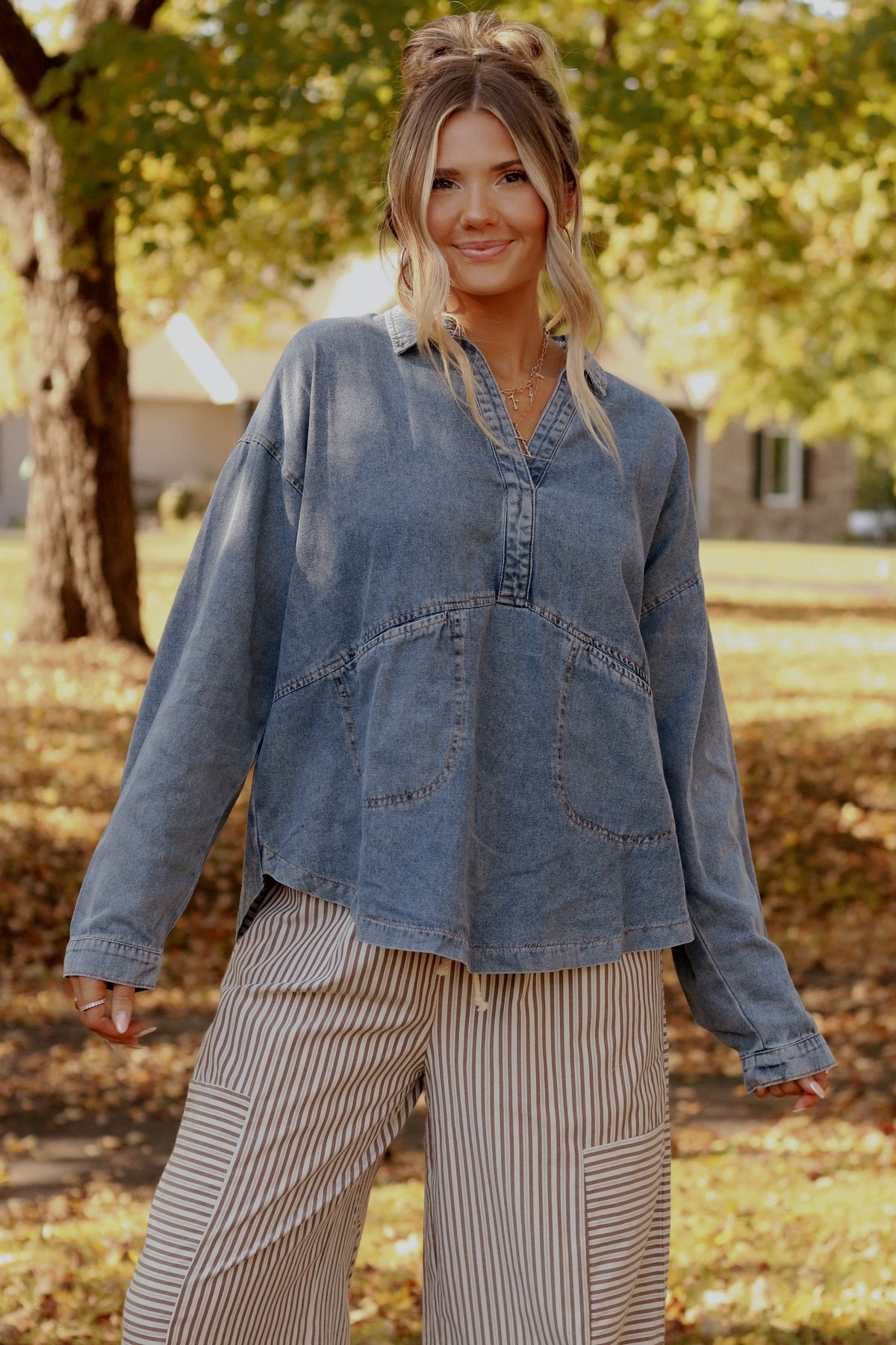 The Alpine Denim Top- Washed Denim