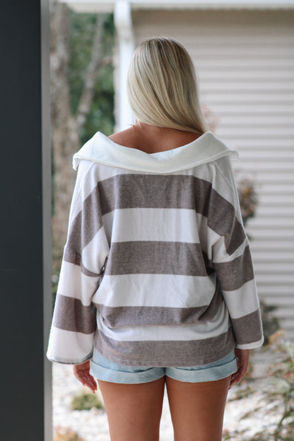 SO SOFT Cocoa Collared Top - Cream/Brown