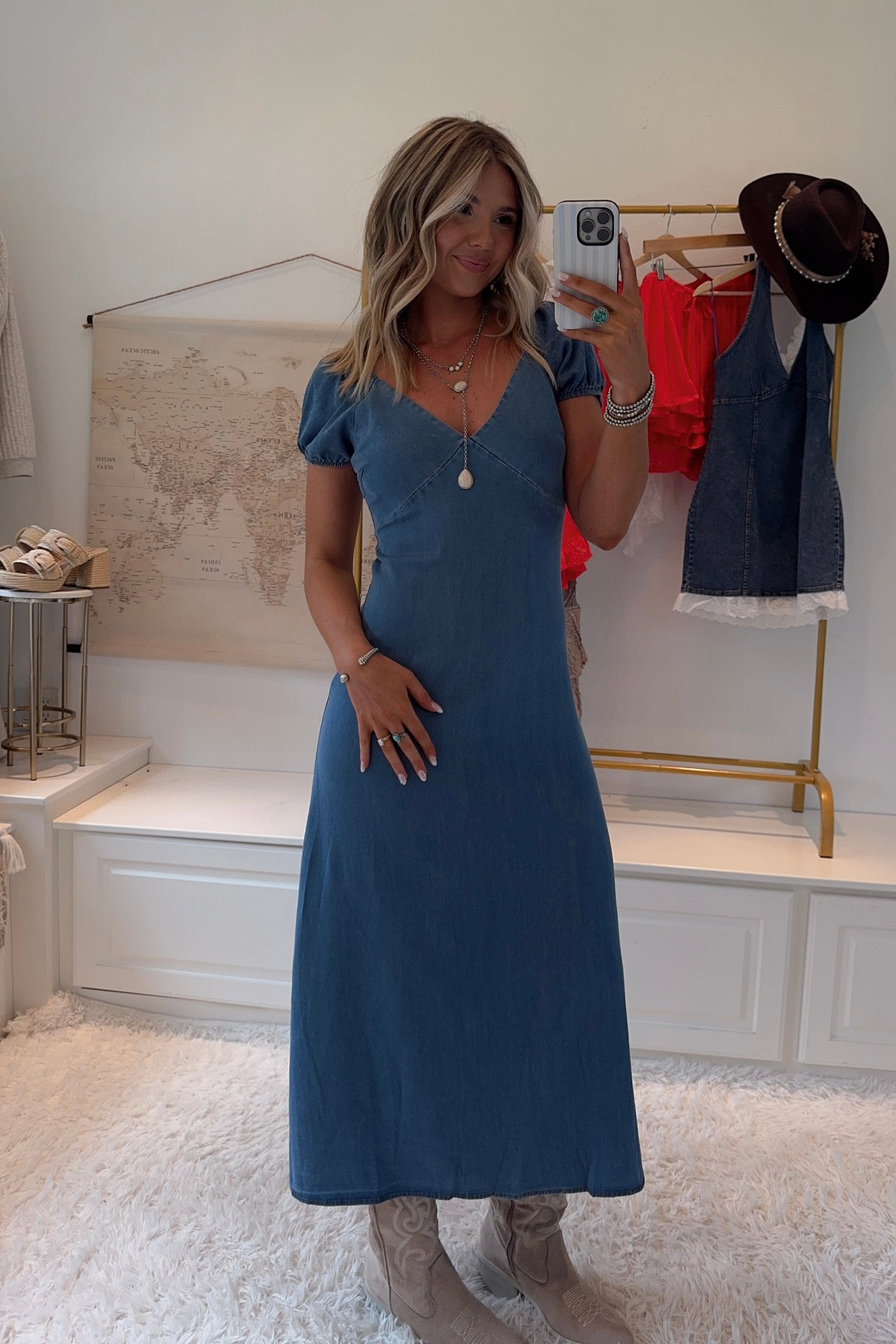 Paint Me Blue Denim Midi Dress- Medium