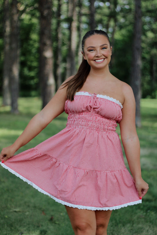 Georgia Girl Gingham Dress- Red