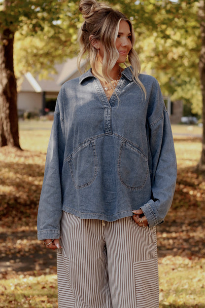 The Alpine Denim Top- Washed Denim