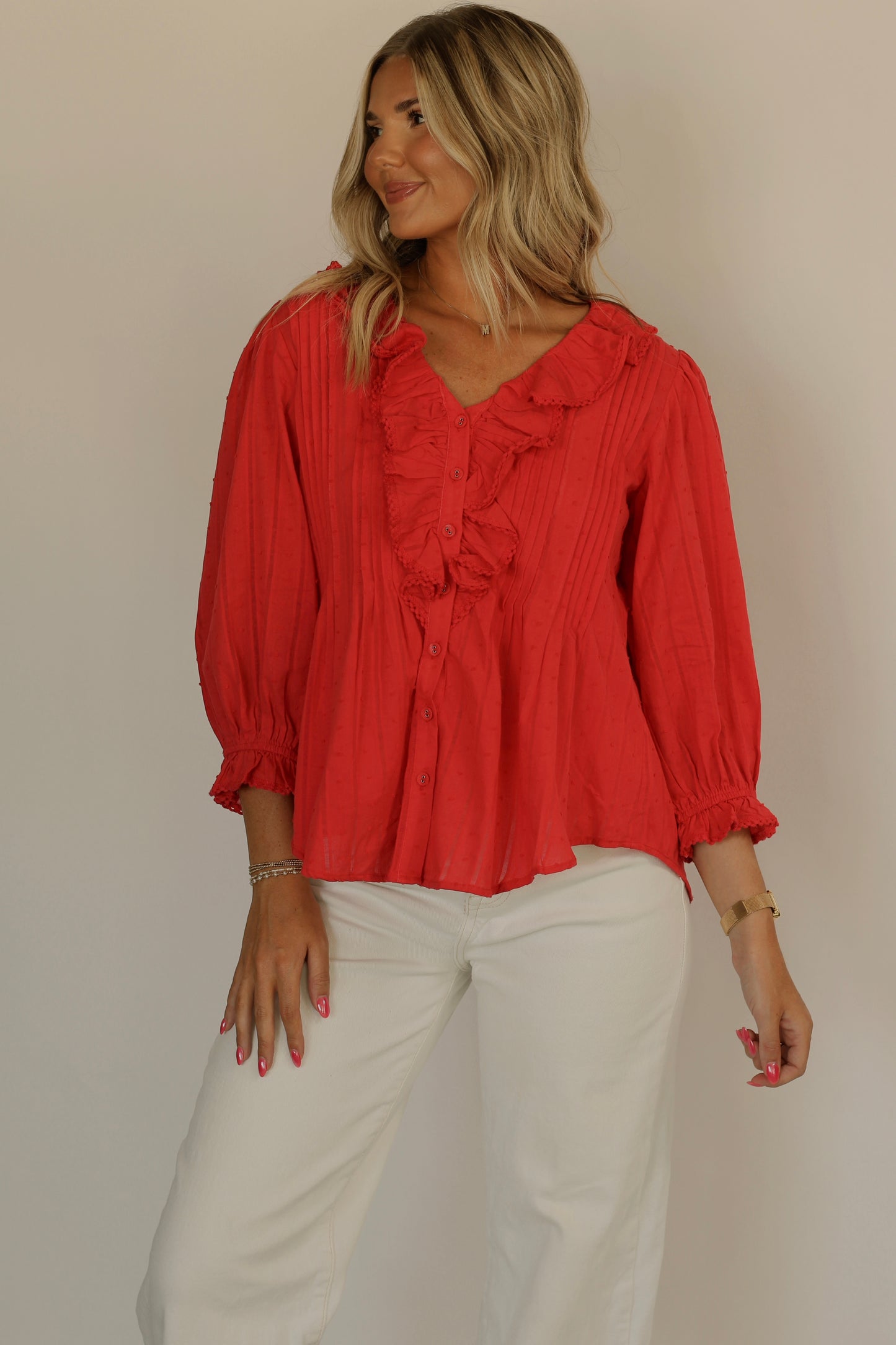Mrs Below Ruffled Blouse- Red
