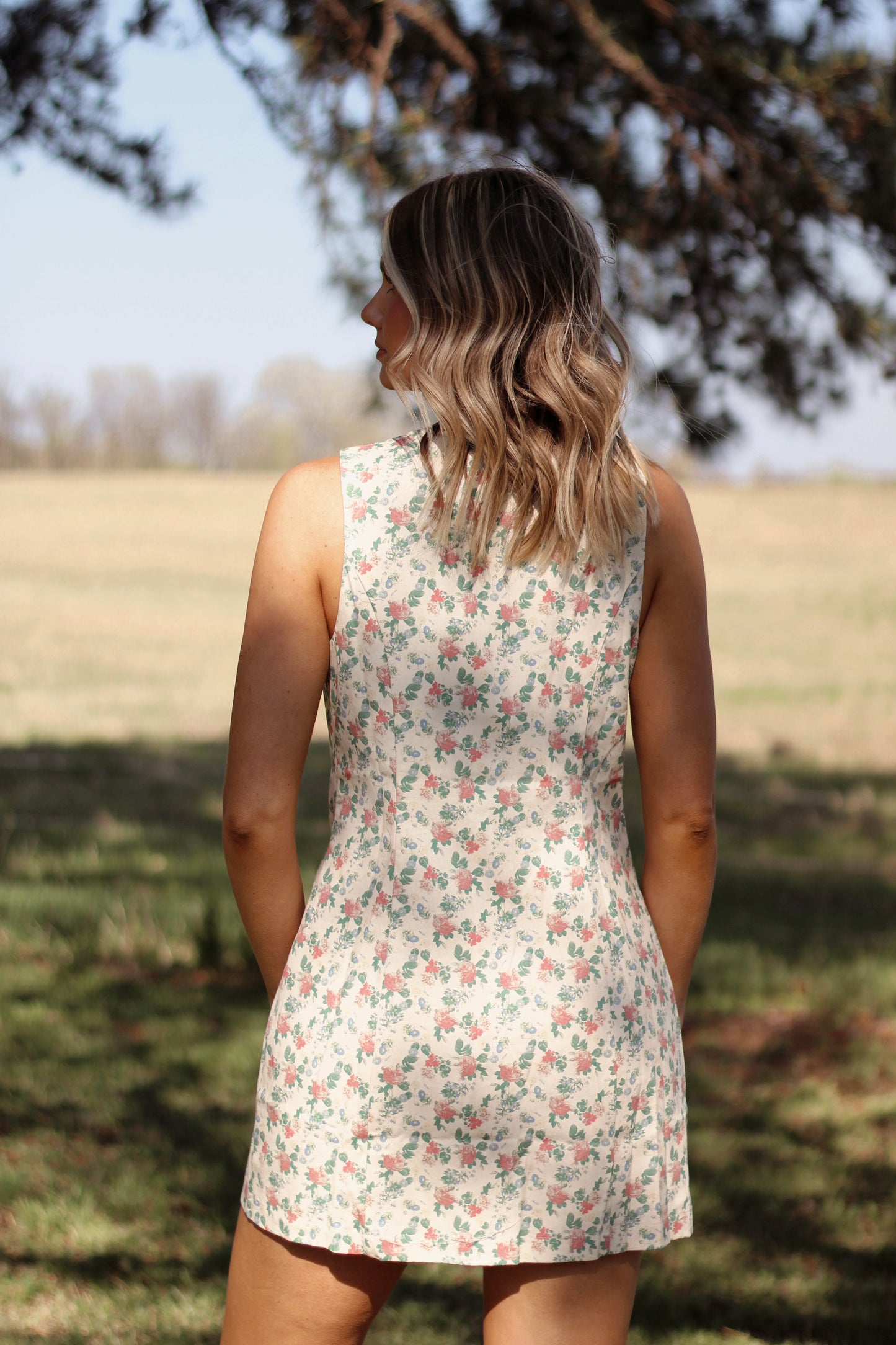 Petal Path Mini Dress- Cream