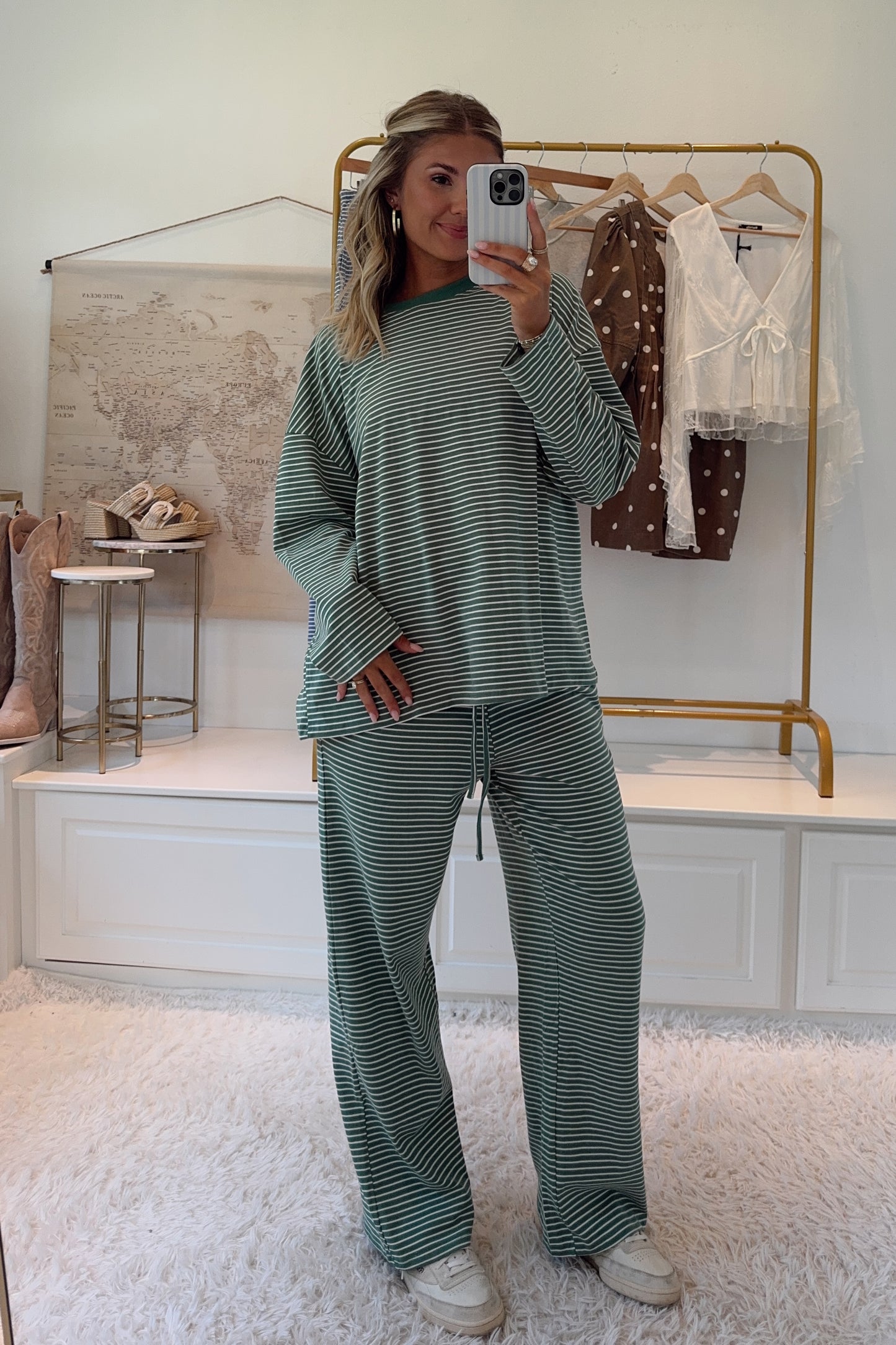 Let's Wander Stripe Set- Hunter Green