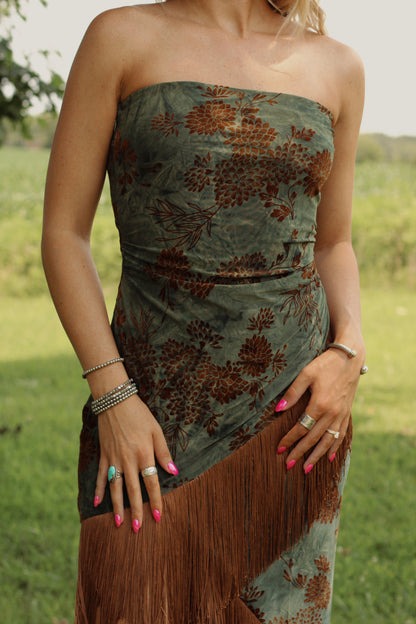 Velvet Fringe Dress- Brown