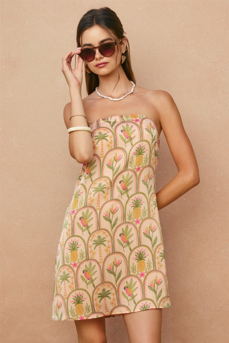 Parrot Paradise Satin Mini Dress- Blushed Ibiza
