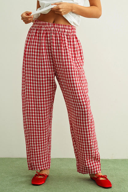 Cherry Pie Gingham Pants- Red