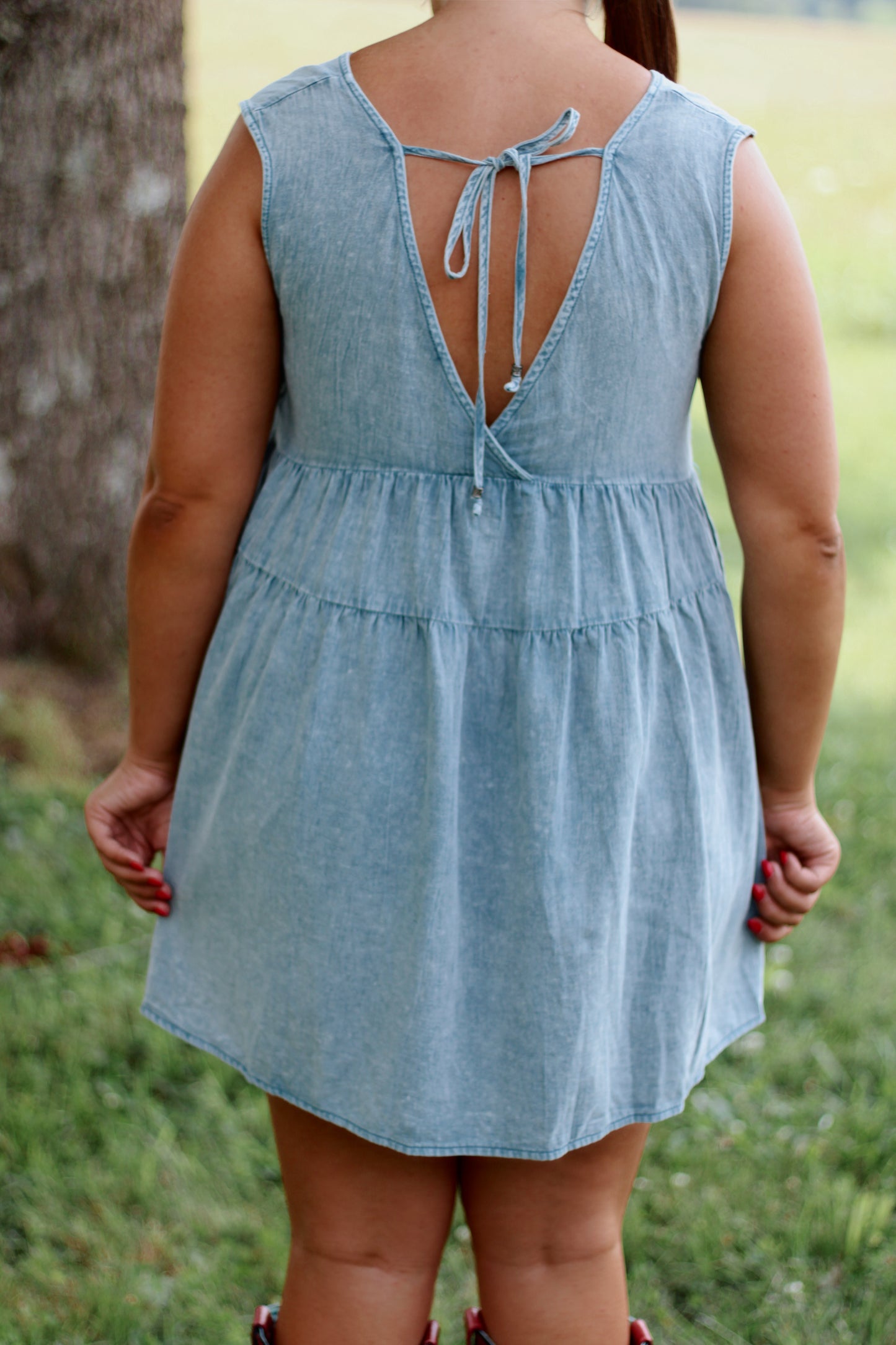 Darling Denim Tiered Dress- Blue