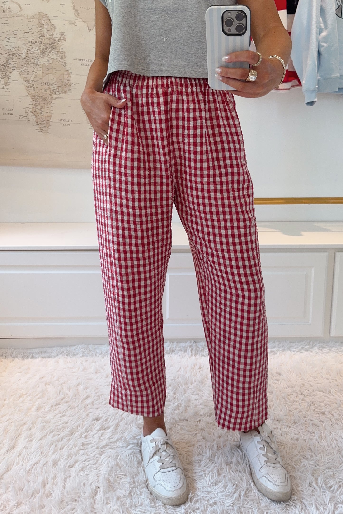 Cherry Pie Gingham Pants- Red