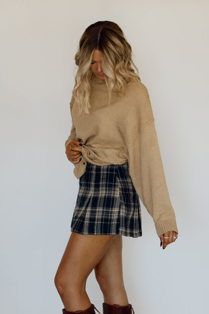 Faith Plaid Flannel Skort- Navy