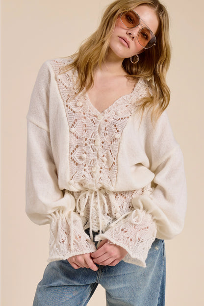 Tuscany Lace Knit Top- Ivory