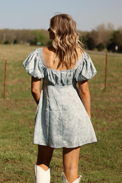 Seraphina Sky Mini Dress- Blue Floral
