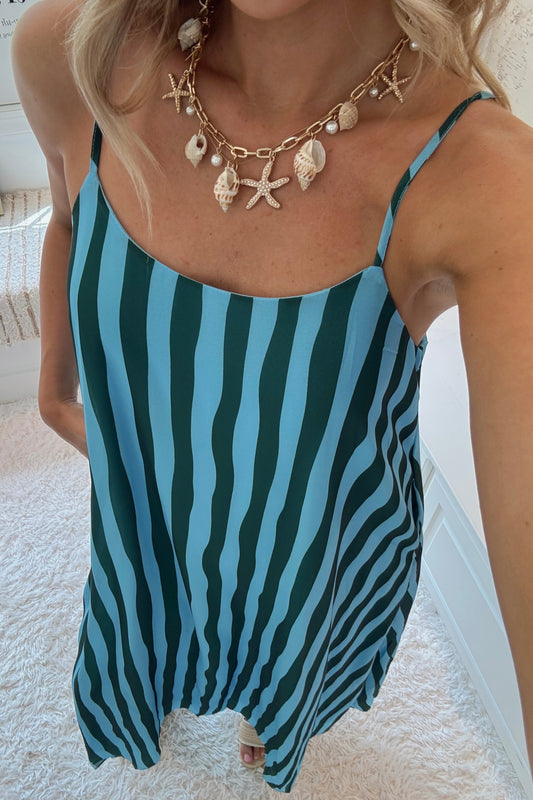 Paradise Stripe Maxi Dress- Blue/Green