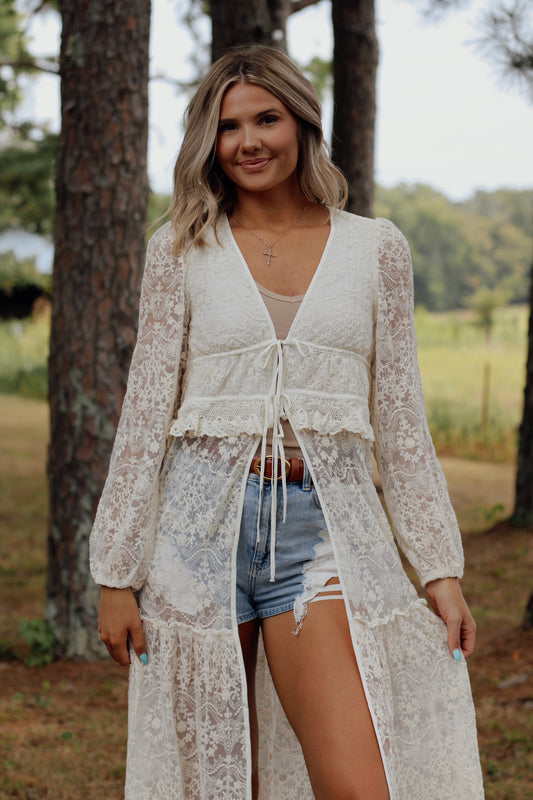 Cowboys & Cabernet Lace Duster- Ecru