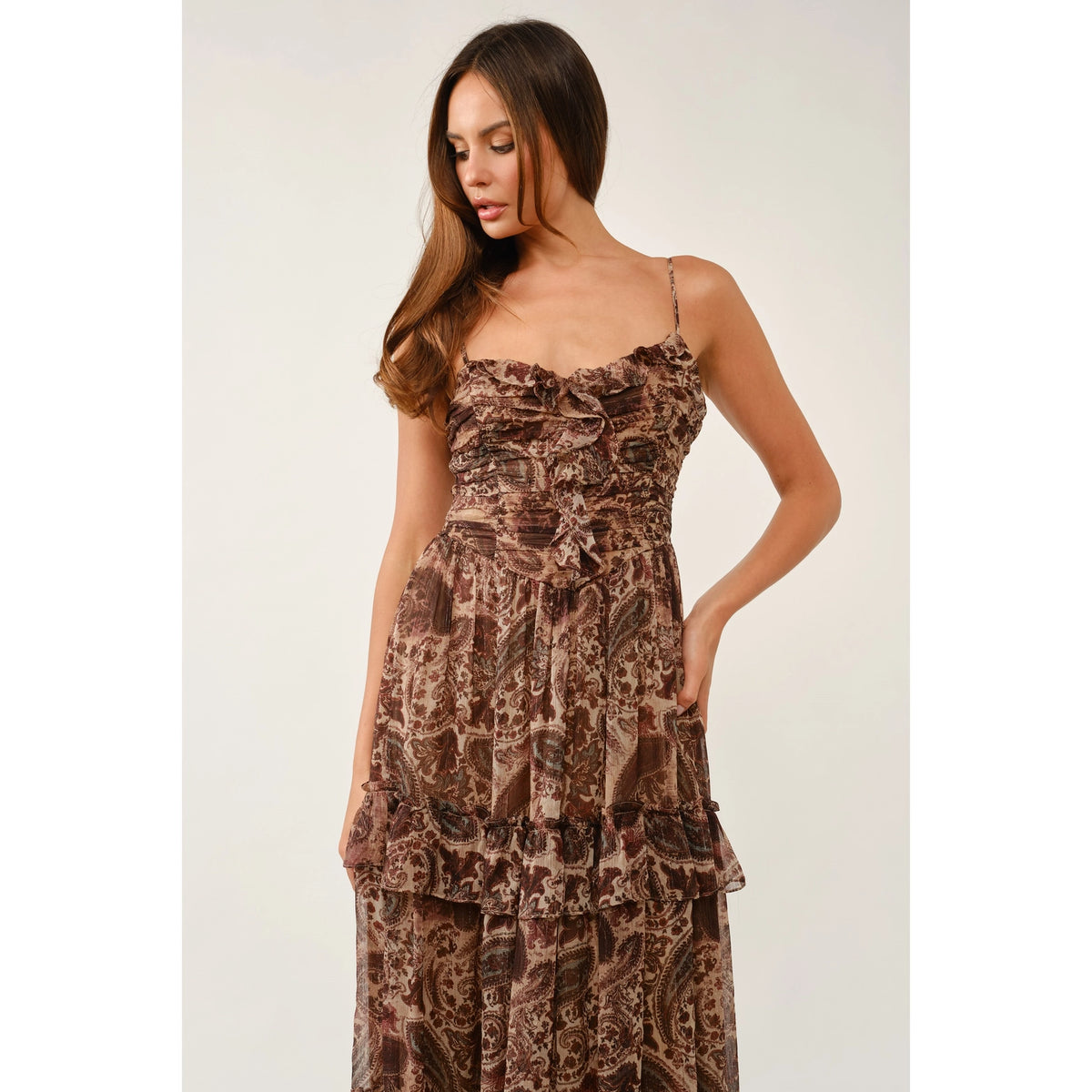 The Catalina Maxi Dress- Brown Multi