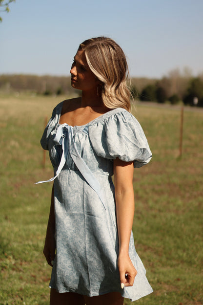 Seraphina Sky Mini Dress- Blue Floral