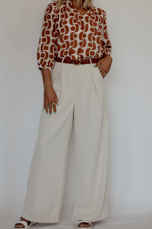 Essential Pleated Wide Leg Trousers- Beige