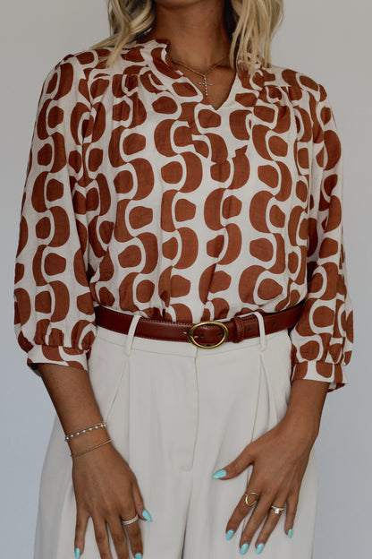 Ally Abstract Blouse- Cream/Tan