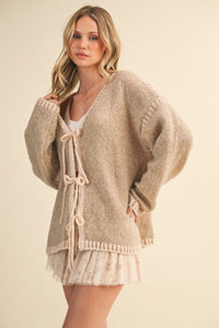 Cambree Bow Tie Cardigan- Taupe