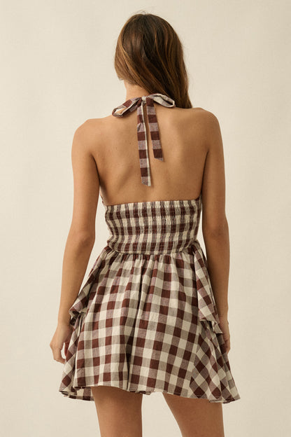 Mocha Meadows Gingham Romper- Chocolate