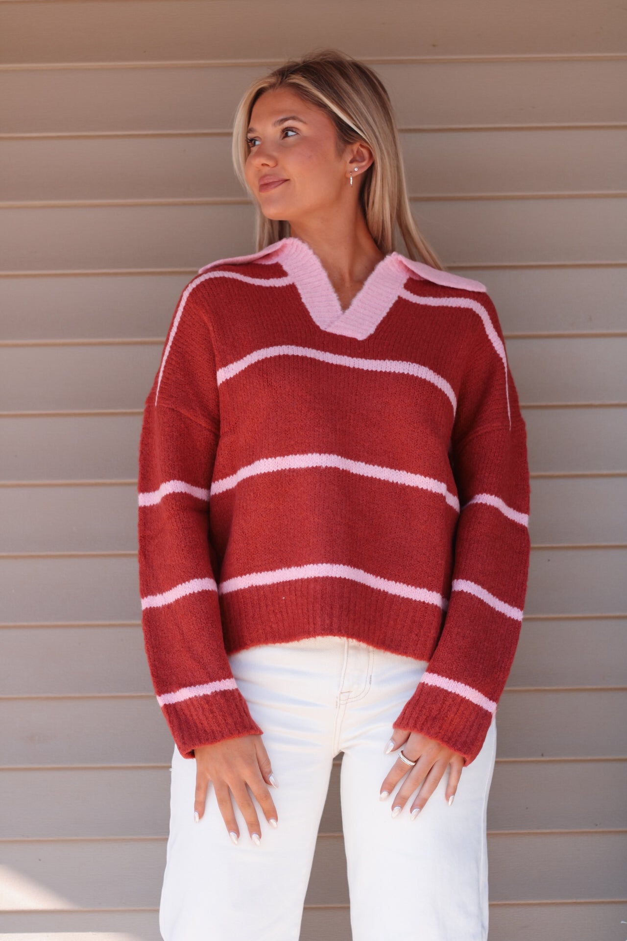 Blair Striped Sweater- Red/Pink