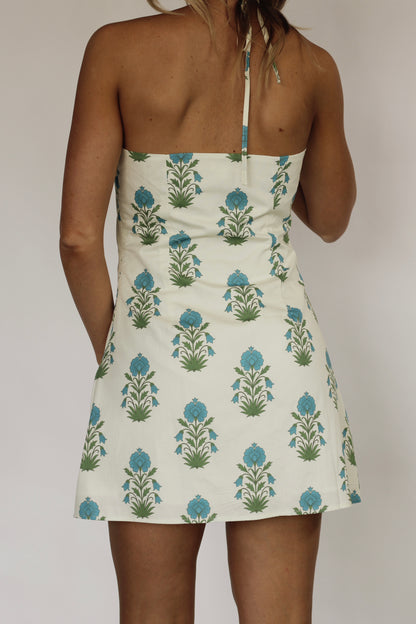 Santorini Bloom Mini Dress- Cream