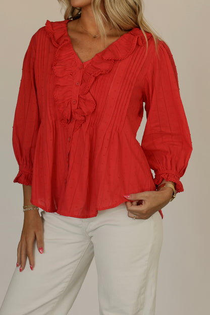 Mrs Below Ruffled Blouse- Red