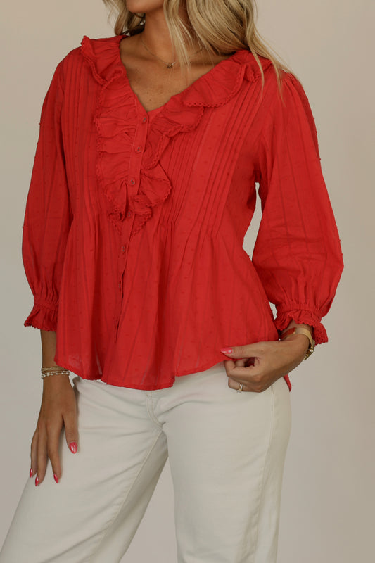 Mrs Below Ruffled Blouse- Red
