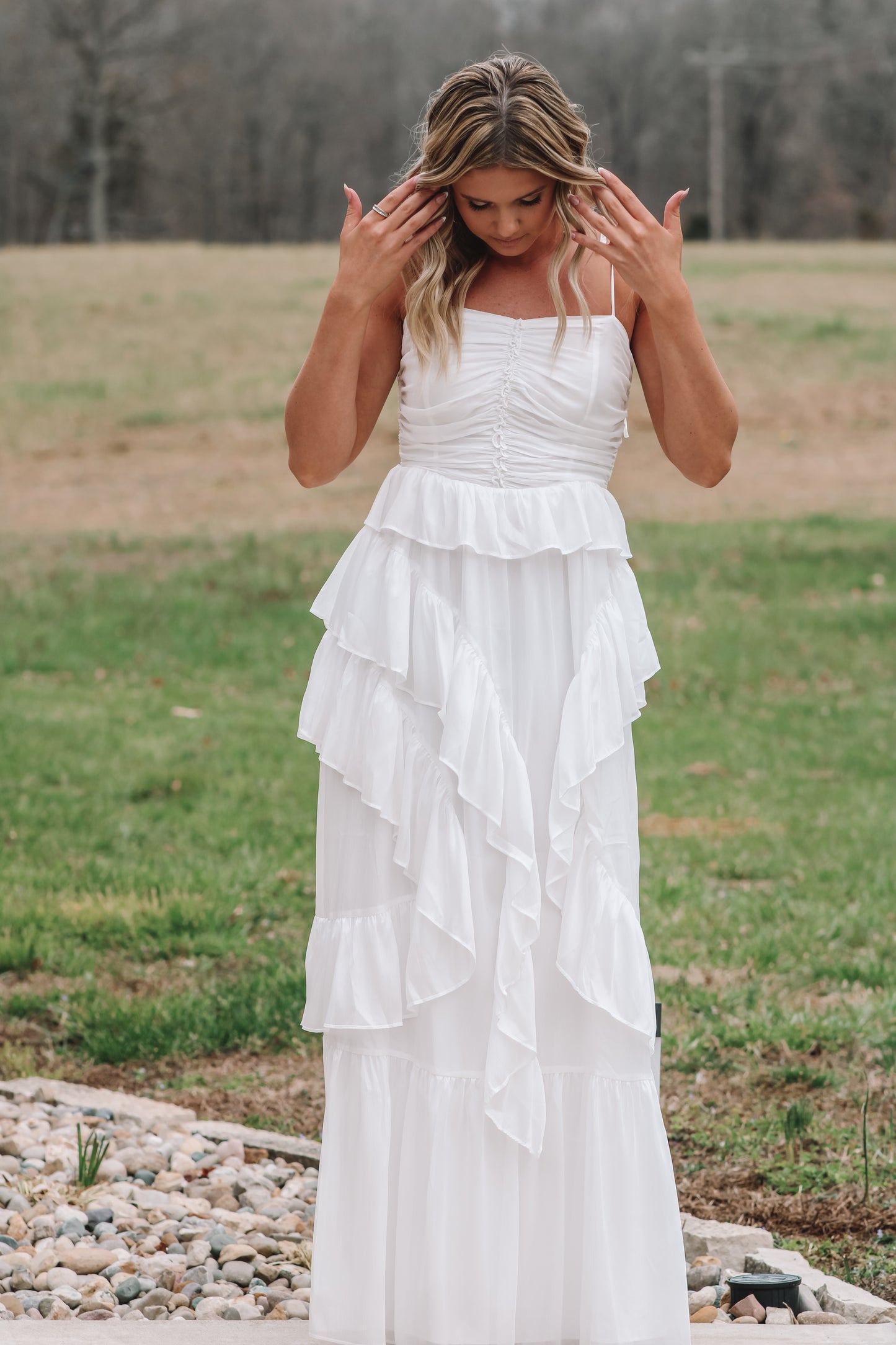 Shower Ready Ruffled Maxi Dress- White