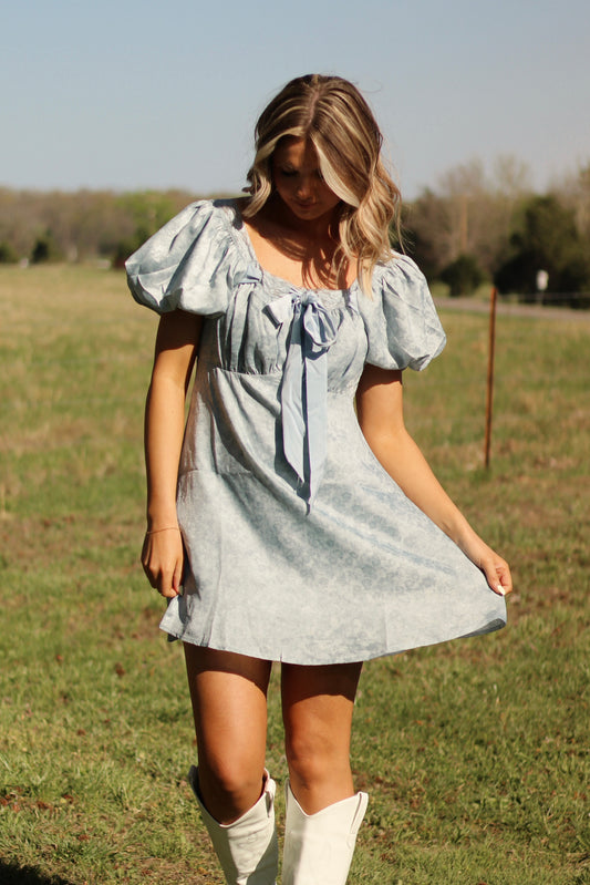 Seraphina Sky Mini Dress- Blue Floral