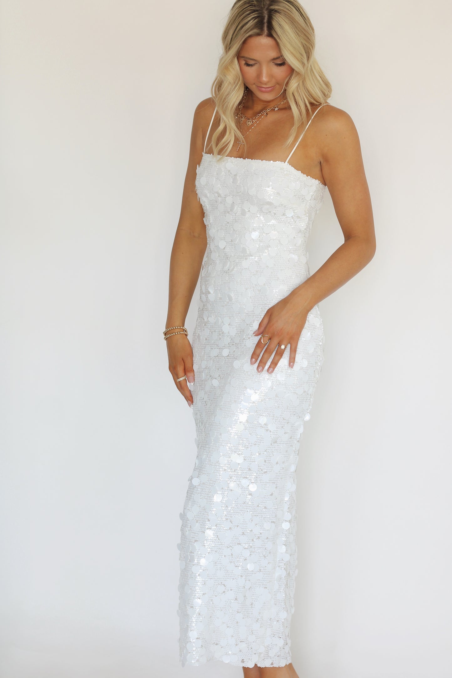 Last Splash Sequin Midi Dress- White