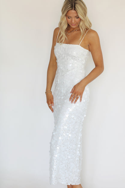 Last Splash Sequin Midi Dress- White