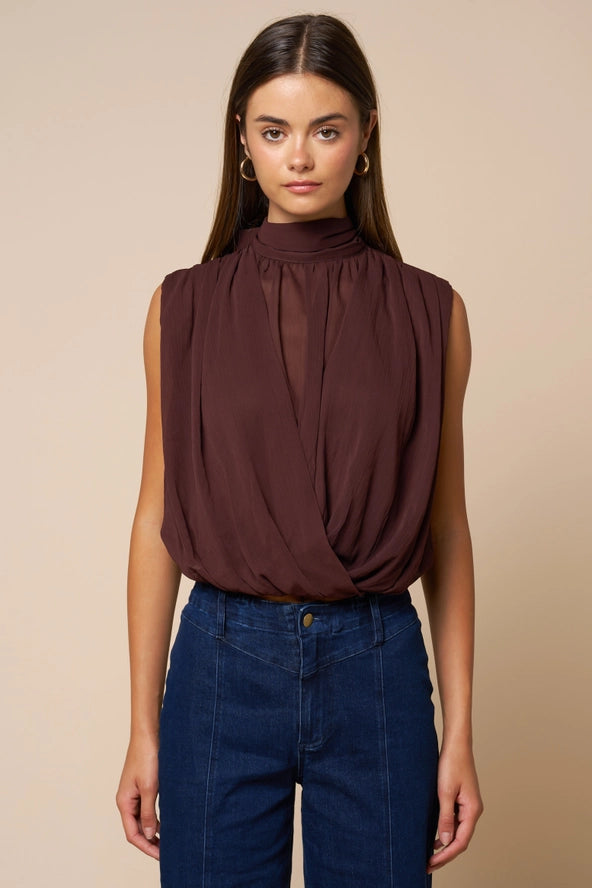 Espresso Hour Chiffon Top- Dark Chocolate