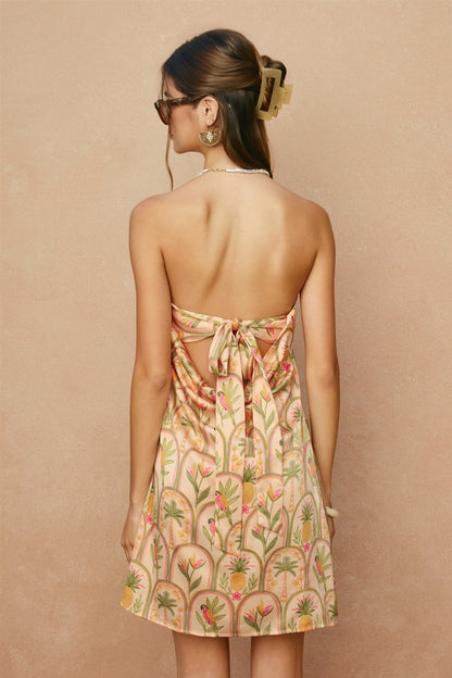 Parrot Paradise Satin Mini Dress- Blushed Ibiza