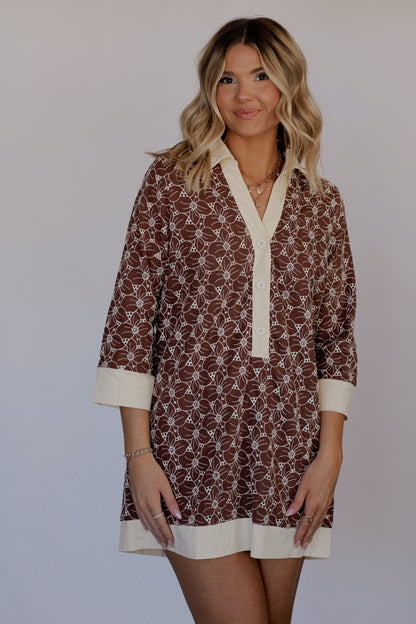 LaDawn Floral Tunic Dress- Brown