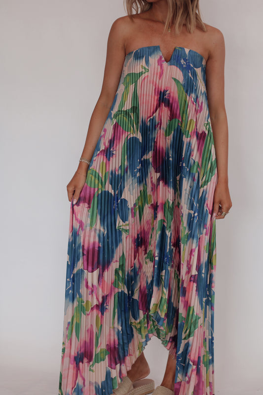 Meadowlark Pleated Maxi Dress- Lapis Bloom