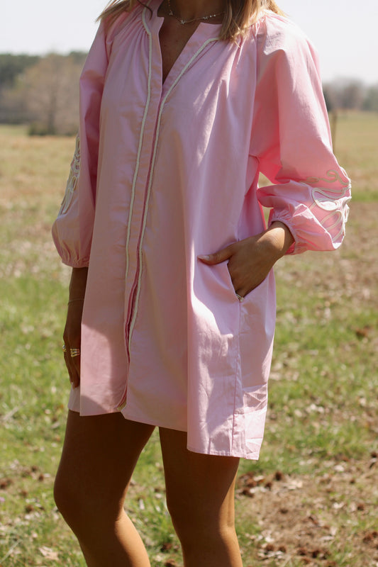Sweet Magnolia Button Down Dress- Baby Pink