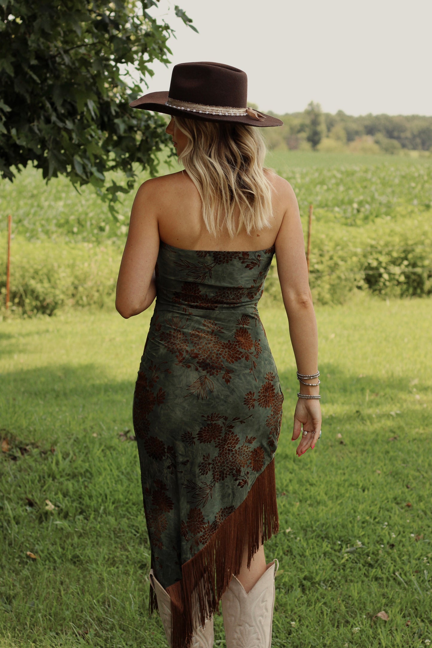 Velvet Fringe Dress- Brown