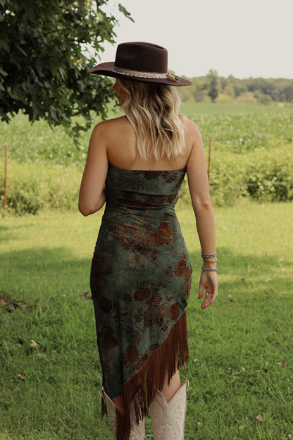 Velvet Fringe Dress- Brown
