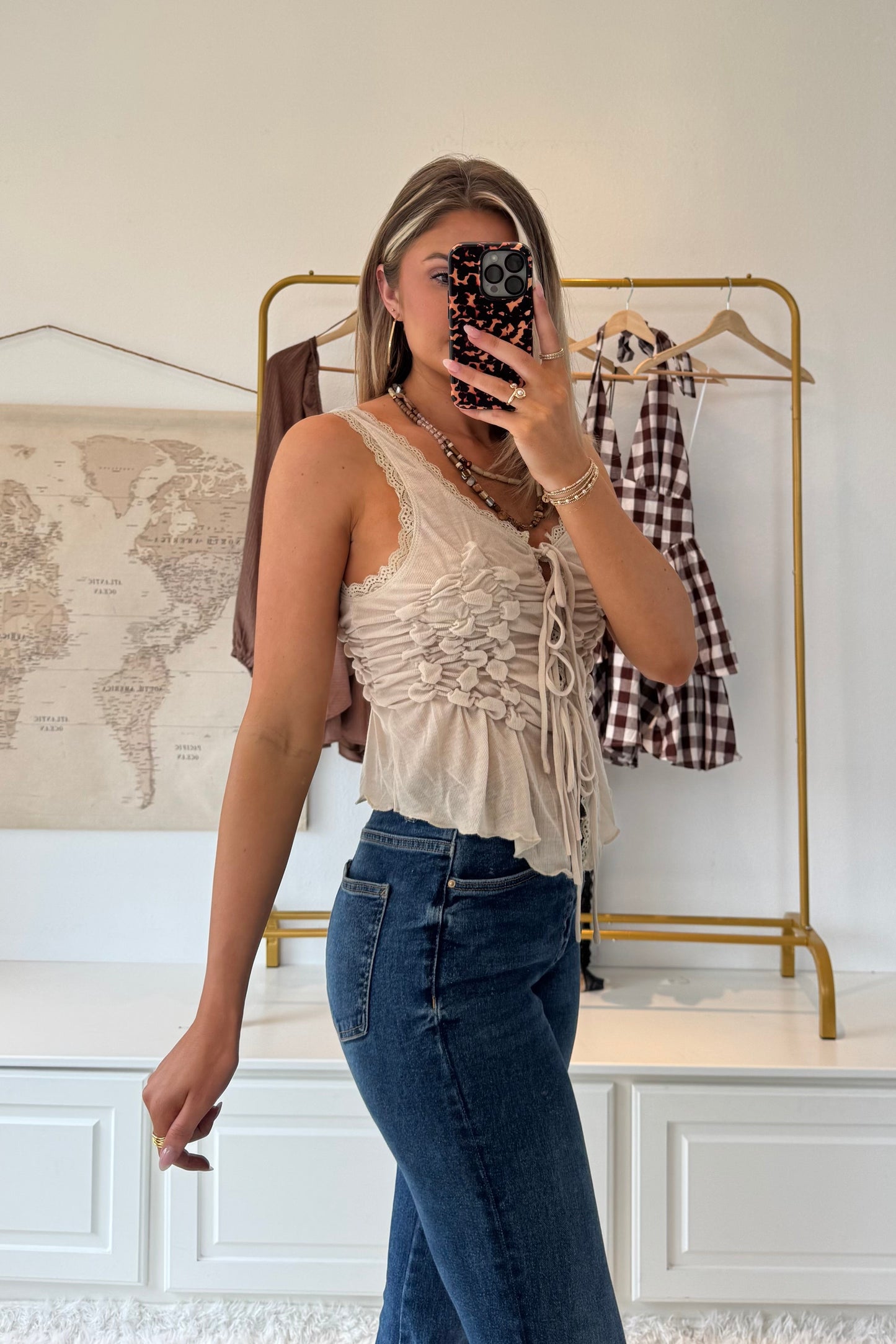 Desert Drift Front Tie Tank- Beige