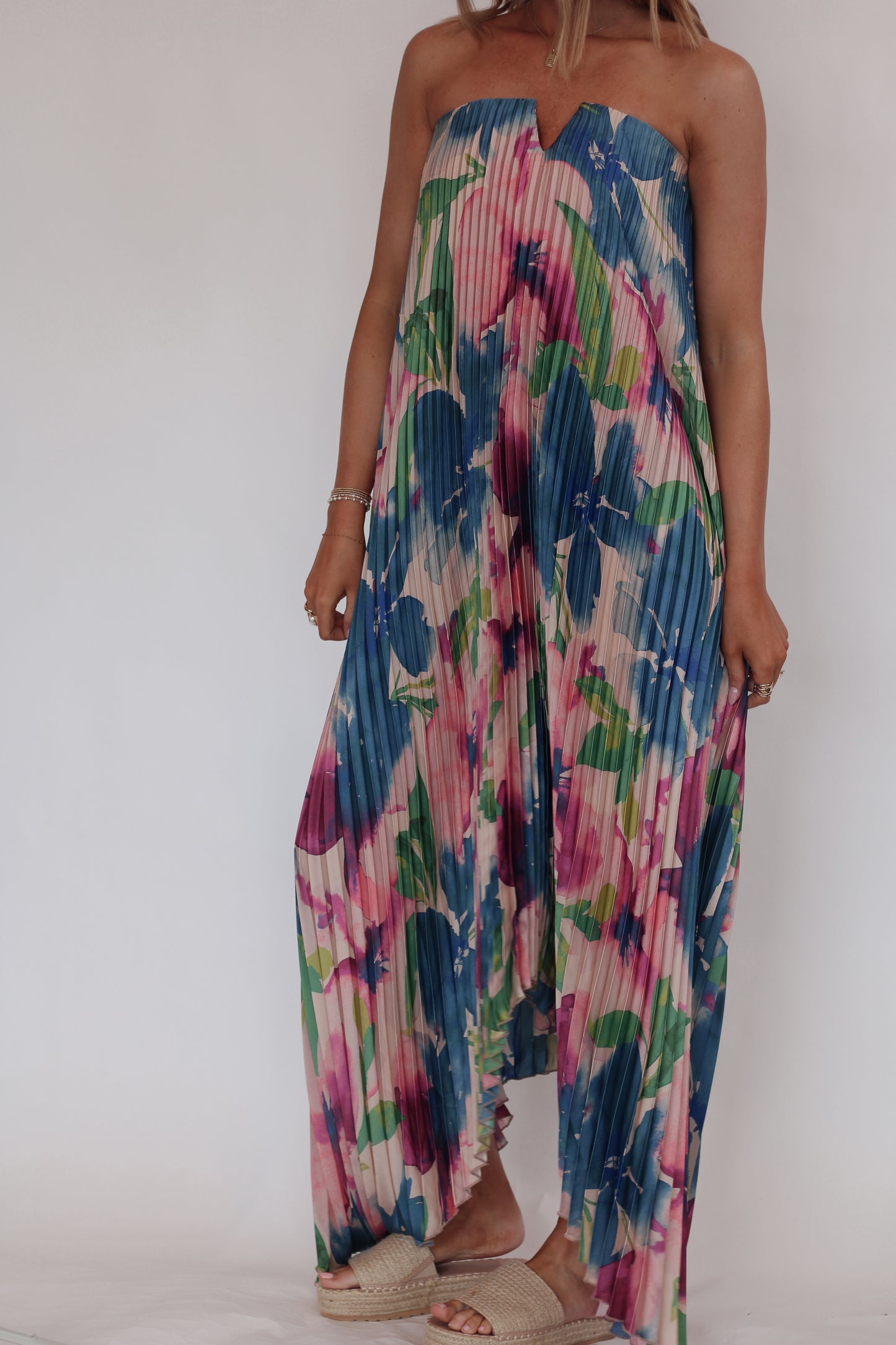 Meadowlark Pleated Maxi Dress- Lapis Bloom